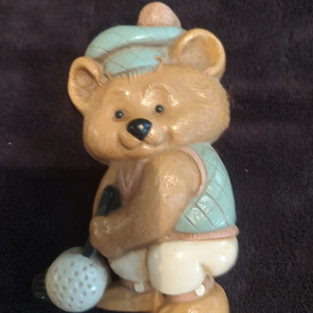 Homco Wall Hanging Teddy Bear Sports Golf Skiing Tennis Vintage Kids Room Brown - Picture 5 of 5